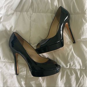 COPY - JIMMY CHOO BLACK PATENT LEATHER PEEP TOE PUMPS